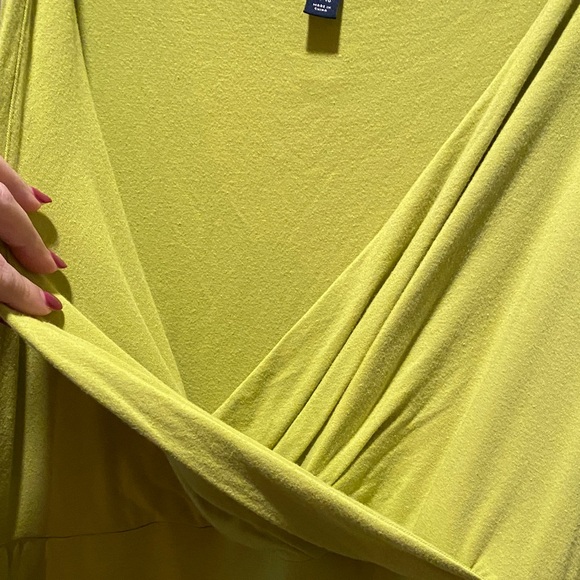 Lands’ End Chartreuse Wrap Maxi Dress Asymmetrical Hem Size L/T 14/16 - Picture 5 of 8